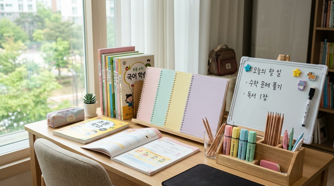 5월 초등 집공부 체크 7가지, 2026년 기초학력 교재·노트·화이트보드로 루틴 잡는 기준 대표 이미지