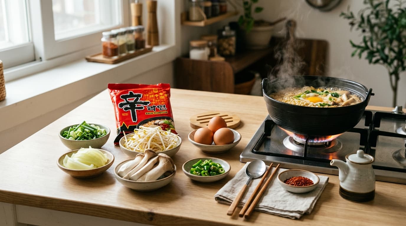 주말 라면 업그레이드 재료 7가지 정리, 2026년 신라면·달걀·대파 더 맛있게 끓이는 기준 대표 이미지